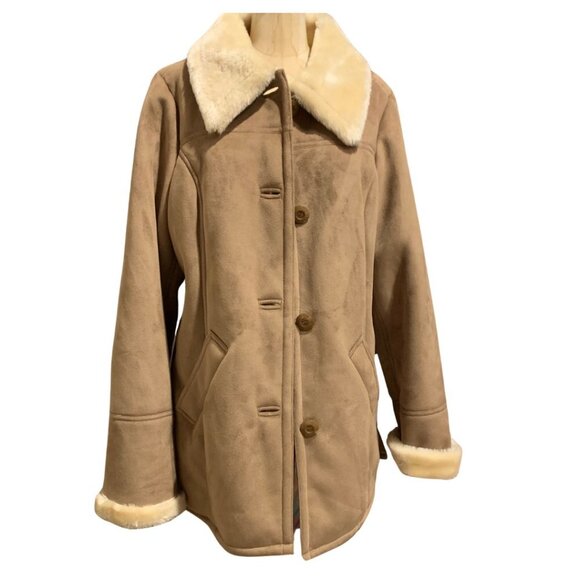 dennis basso Jackets & Blazers - Dennis Basso Women's Tan Faux Fur Suede Coat Womens Size Medium